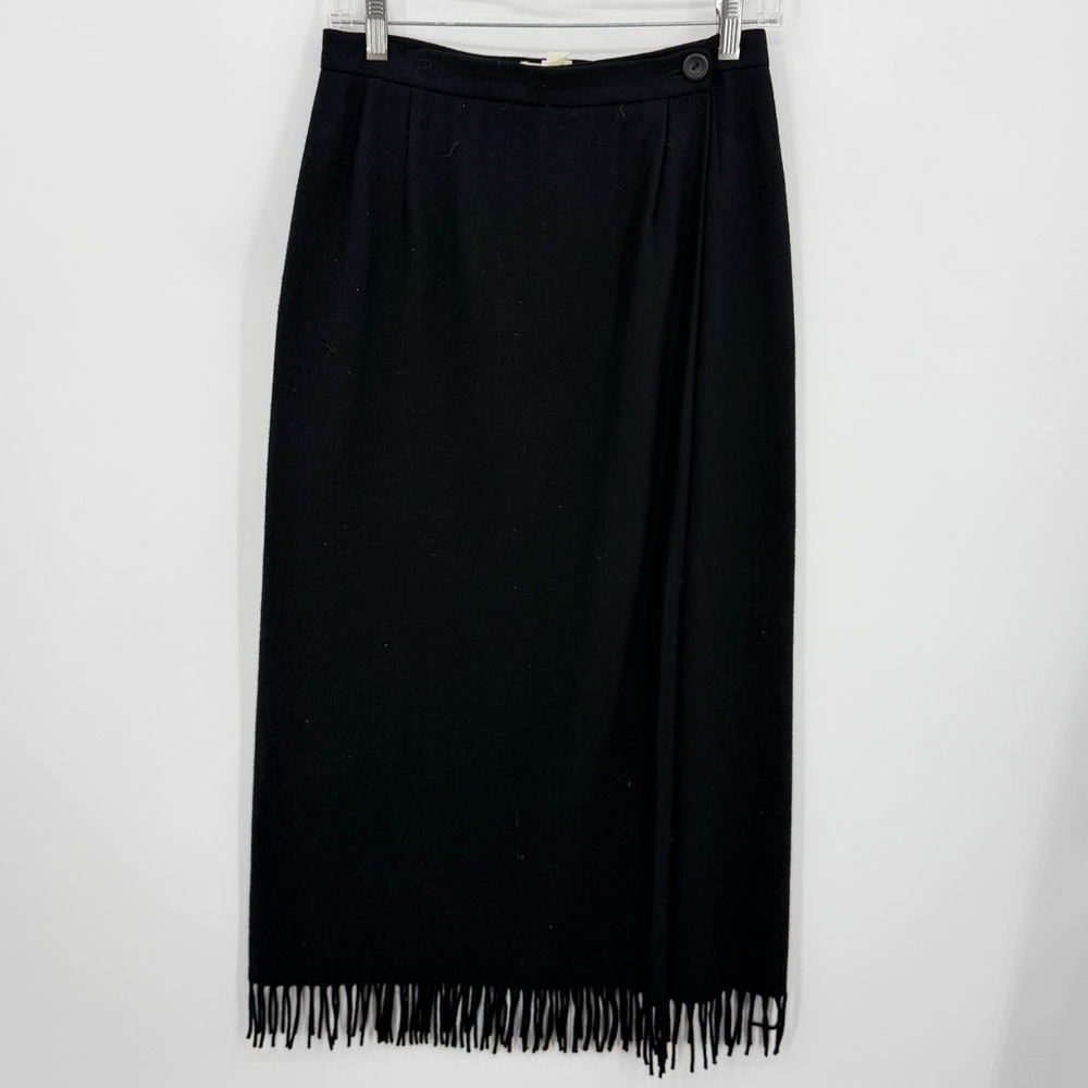 Holt Renfrew 100% Wool Maxi wrap Skirt Sz 8‎ fringe trim